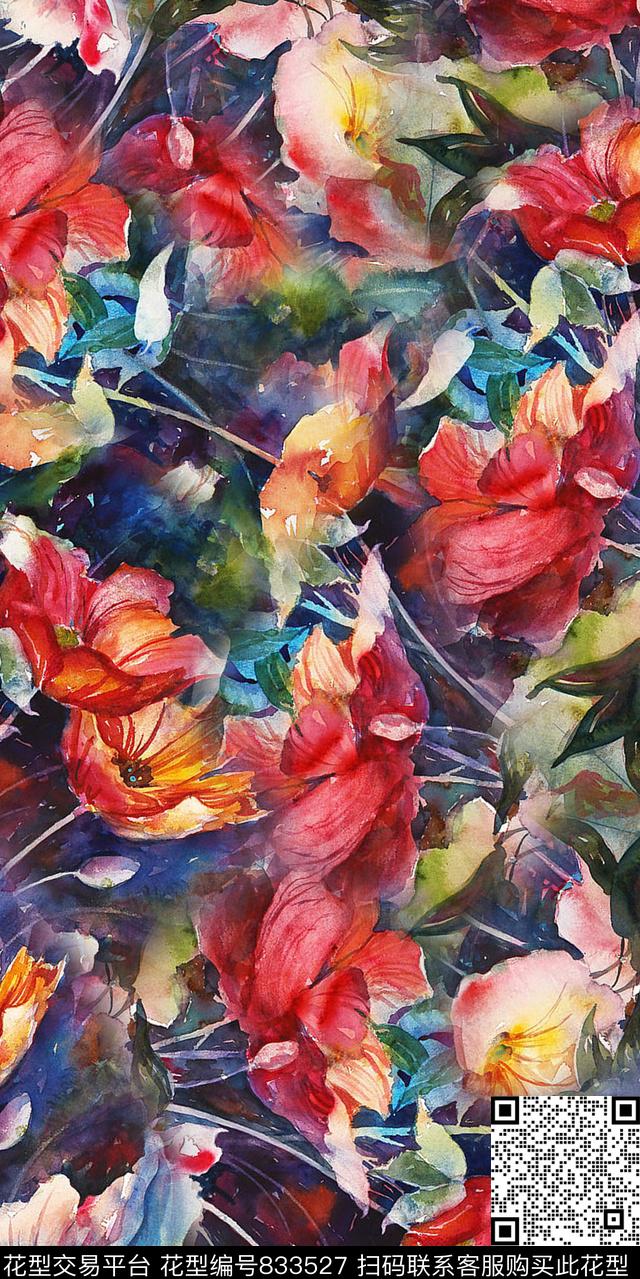 乱花大花牡丹数码印花华亿平台下载（图片编号: 833527） - 瓦栏（Walan）