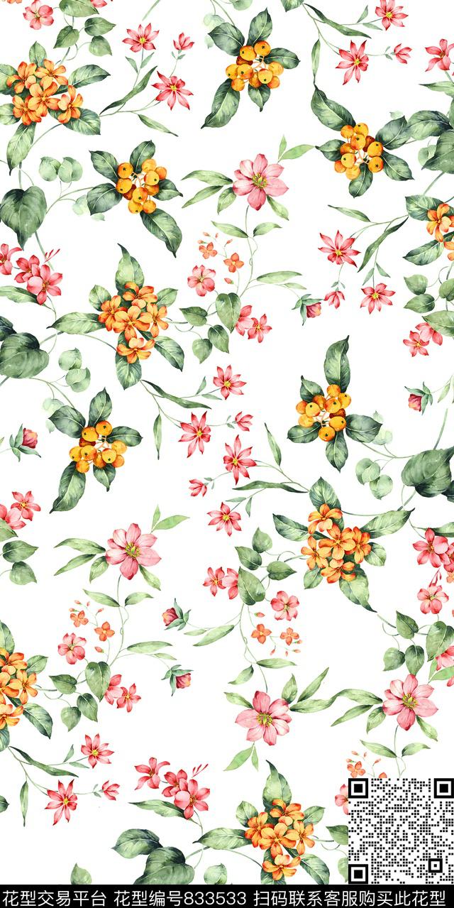 乱花三色堇花朵数码印花华亿平台下载（图片编号: 833533） - 瓦栏（Walan）