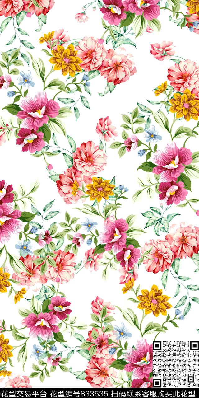 兰花牡丹玉兰花数码印花华亿平台下载（图片编号: 833535） - 瓦栏（Walan）