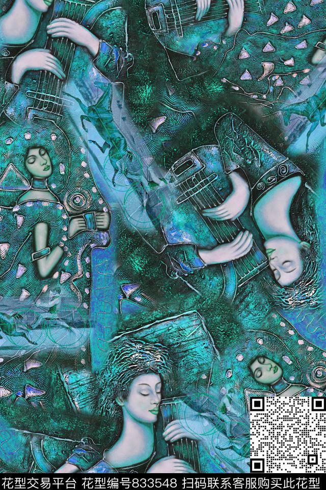 人物琴肌理数码印花华亿平台下载（图片编号: 833548） - 瓦栏（Walan）