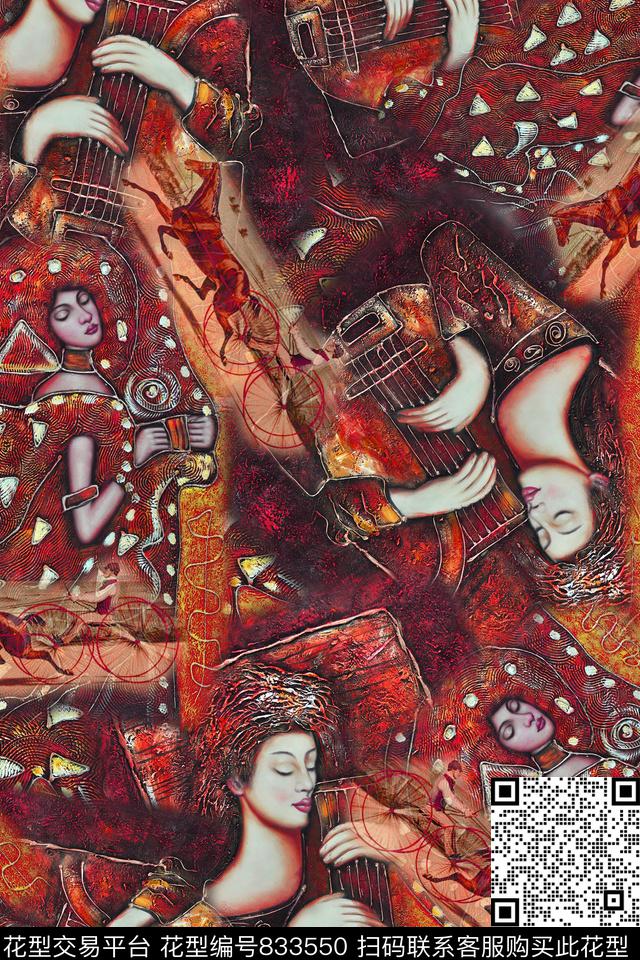 人物琴肌理数码印花华亿平台下载（图片编号: 833550） - 瓦栏（Walan）