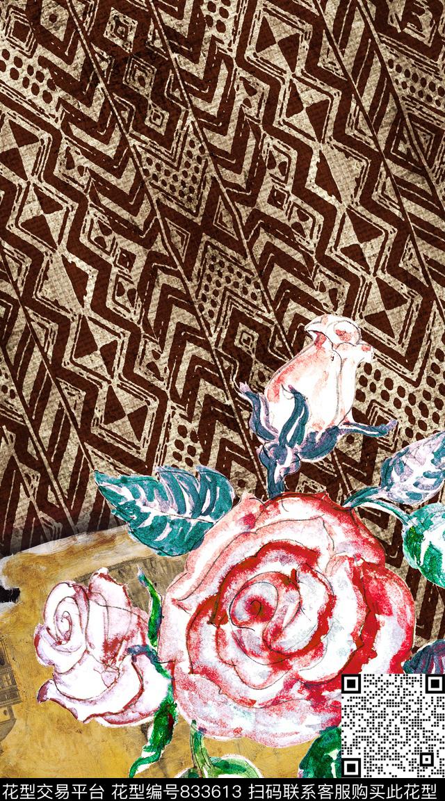 民族风肌理手绘花朵数码印花华亿平台下载（图片编号: 833613） - 瓦栏（Walan）