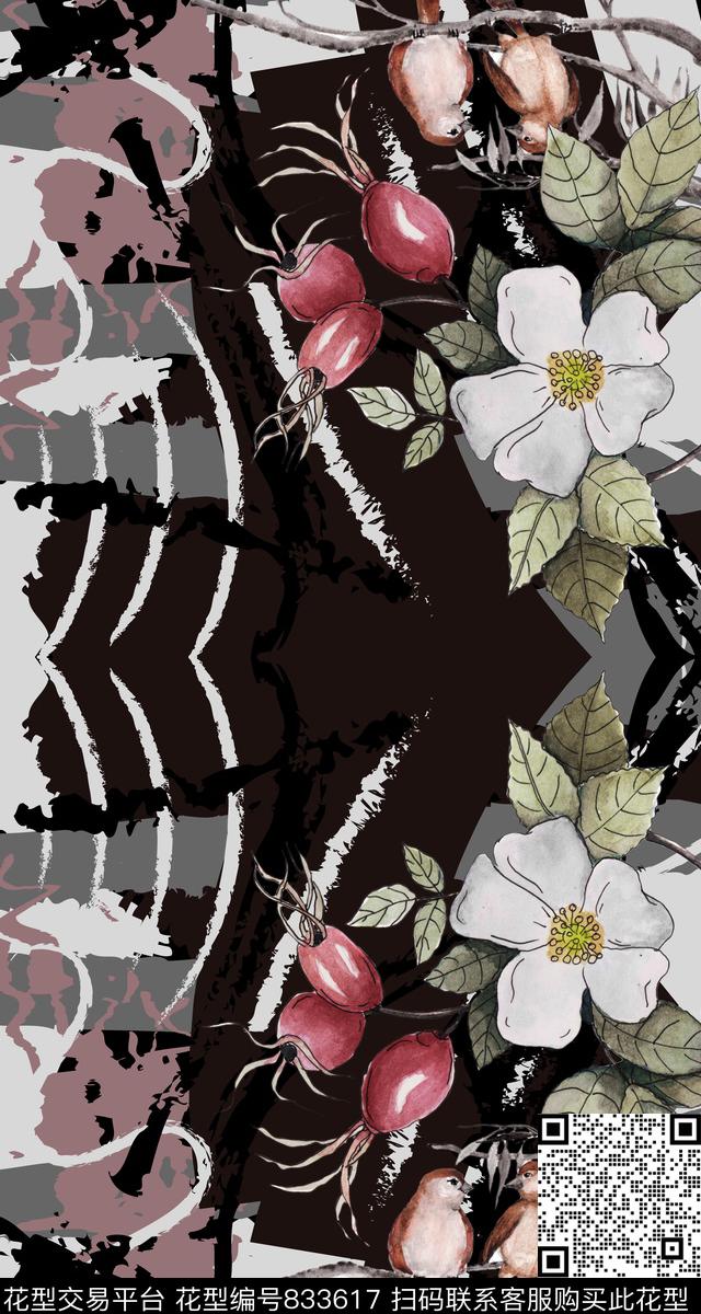 几何花朵抽象数码印花华亿平台下载（图片编号: 833617） - 瓦栏（Walan）