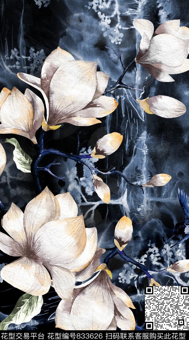大花花朵花卉数码印花华亿平台下载（图片编号: 833626） - 瓦栏（Walan）