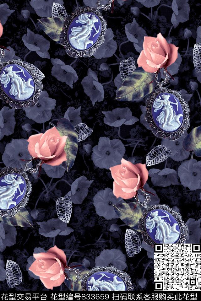 女装复古花卉数码印花华亿平台下载（图片编号: 833659） - 瓦栏（Walan）