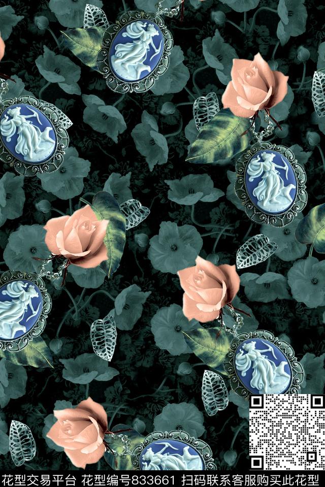 女装复古花卉数码印花华亿平台下载（图片编号: 833661） - 瓦栏（Walan）