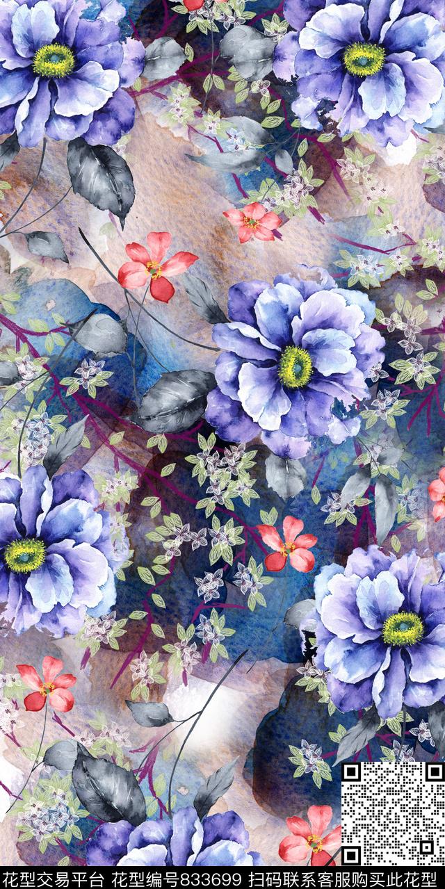 花卉乱花大花数码印花华亿平台下载（图片编号: 833699） - 瓦栏（Walan）