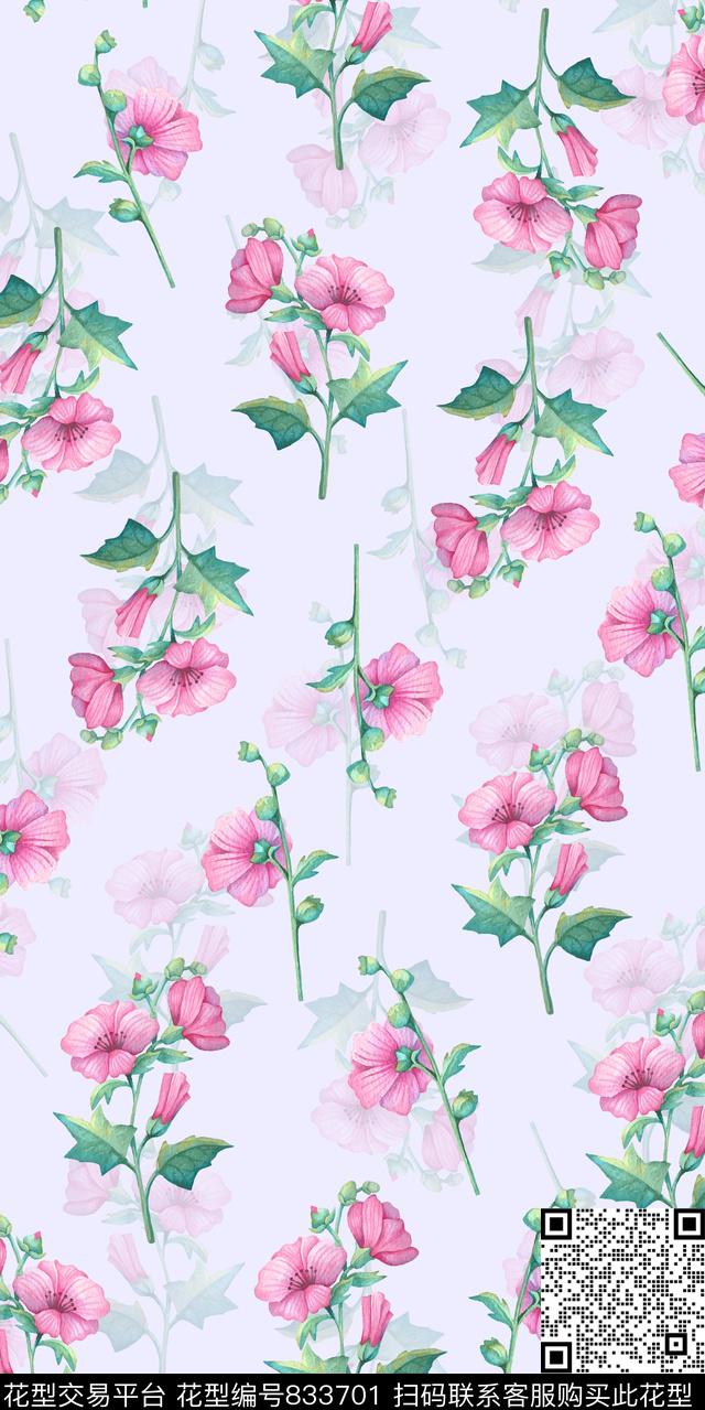 玉兰花牡丹乱花数码印花华亿平台下载（图片编号: 833701） - 瓦栏（Walan）