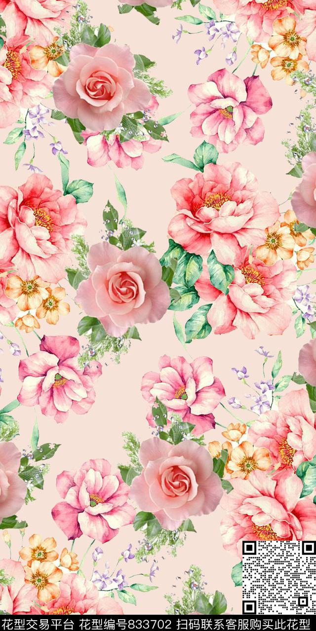 小碎花花卉玫瑰数码印花华亿平台下载（图片编号: 833702） - 瓦栏（Walan）