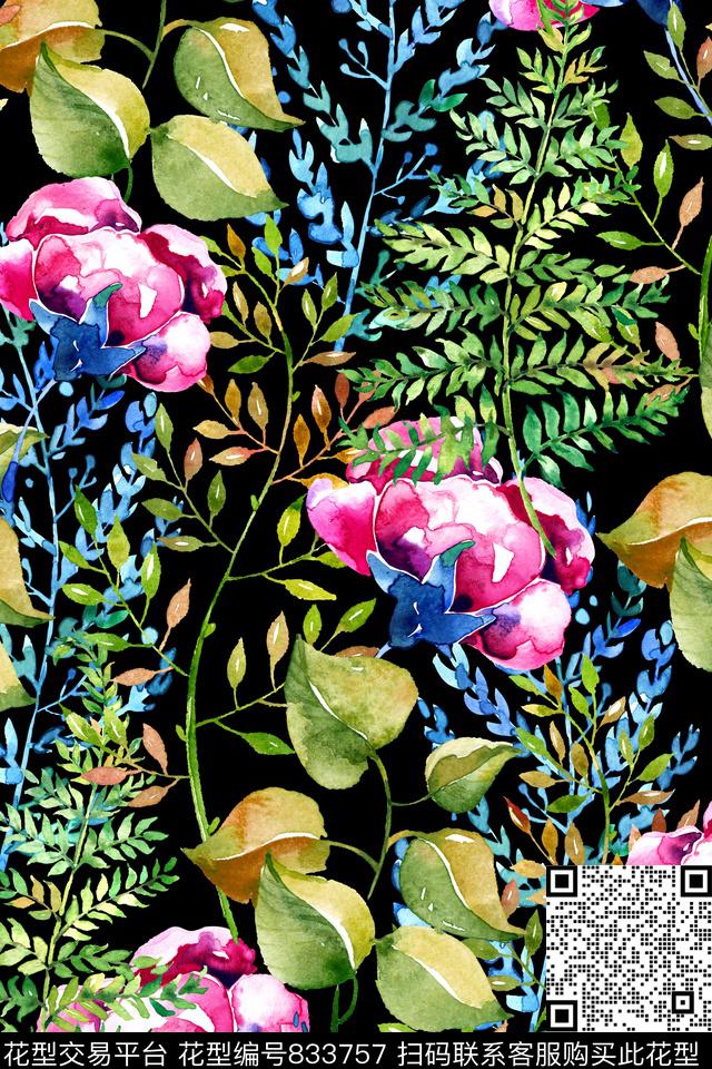 时尚手绘水彩数码印花华亿平台下载（图片编号: 833757） - 瓦栏（Walan）