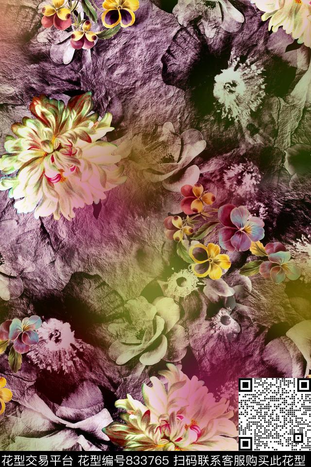 时尚花卉炫彩数码印花华亿平台下载（图片编号: 833765） - 瓦栏（Walan）