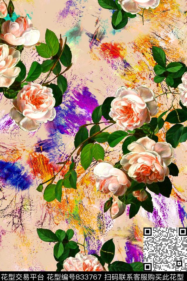 花卉涂鸦碎花数码印花华亿平台下载（图片编号: 833767） - 瓦栏（Walan）