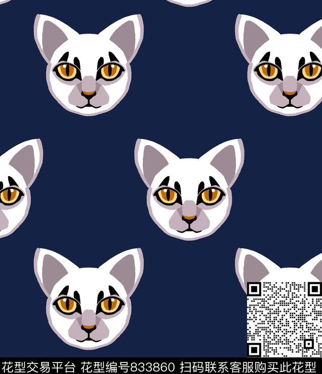 动物纹猫矢量传统印花华亿平台下载（图片编号: 833860） - 瓦栏（Walan）