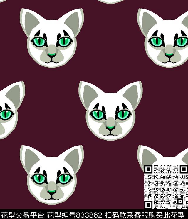 动物纹猫矢量传统印花华亿平台下载（图片编号: 833862） - 瓦栏（Walan）