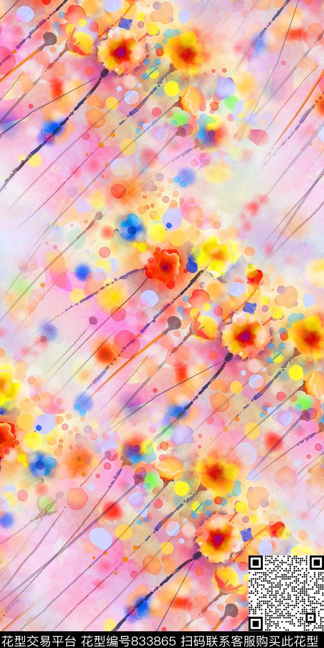 抽象数码印花花卉数码印花华亿平台下载（图片编号: 833865） - 瓦栏（Walan）