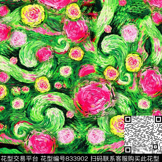 抽象漩涡油画数码印花华亿平台下载（图片编号: 833902） - 瓦栏（Walan）