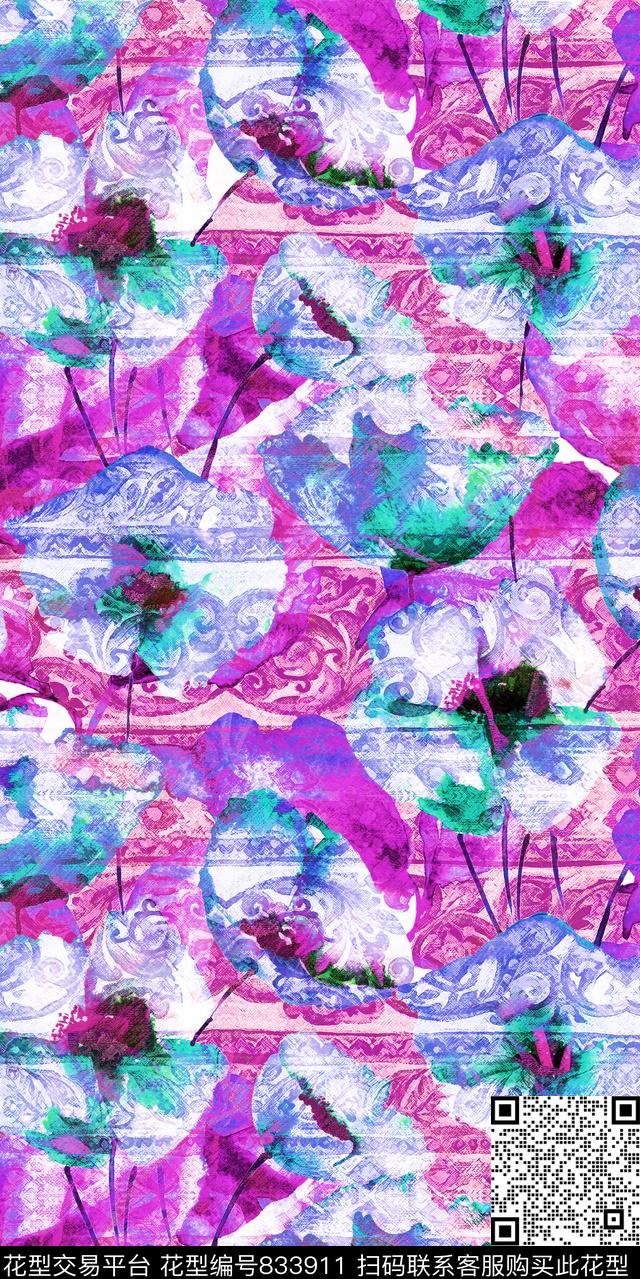 大花花卉花朵数码印花华亿平台下载（图片编号: 833911） - 瓦栏（Walan）