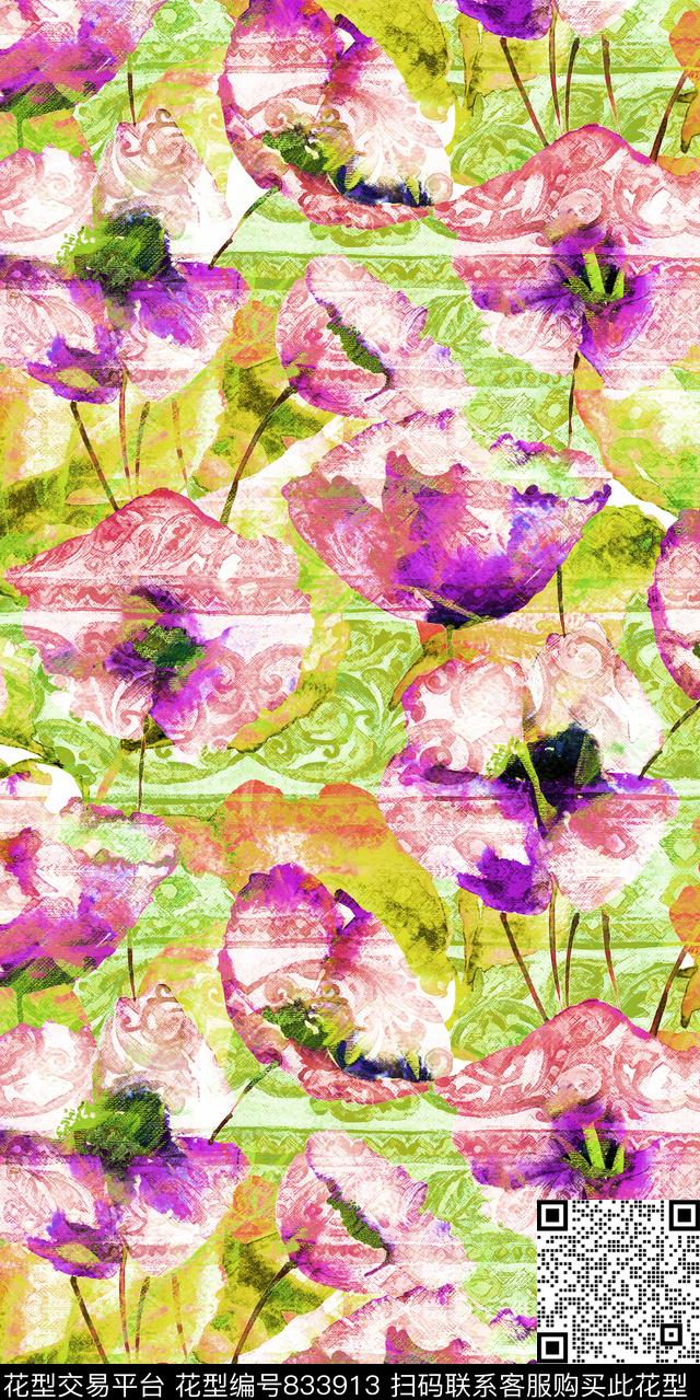 大花花卉花朵数码印花华亿平台下载（图片编号: 833913） - 瓦栏（Walan）