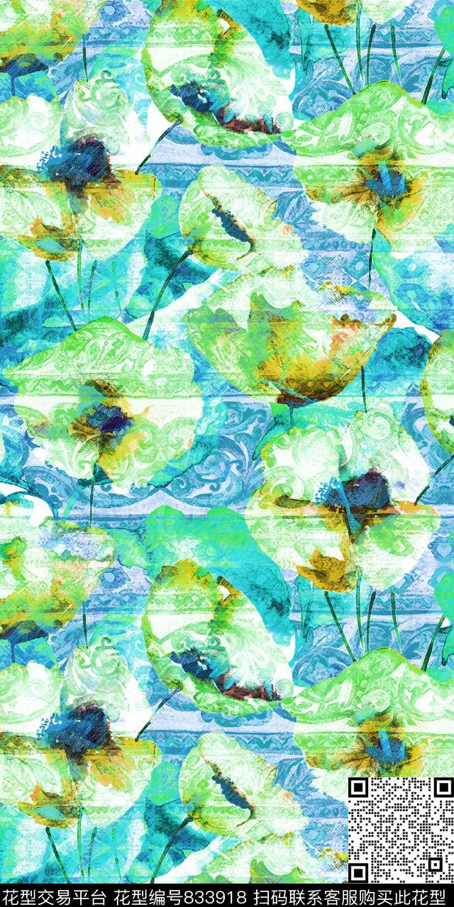 大花花卉花朵数码印花华亿平台下载（图片编号: 833918） - 瓦栏（Walan）
