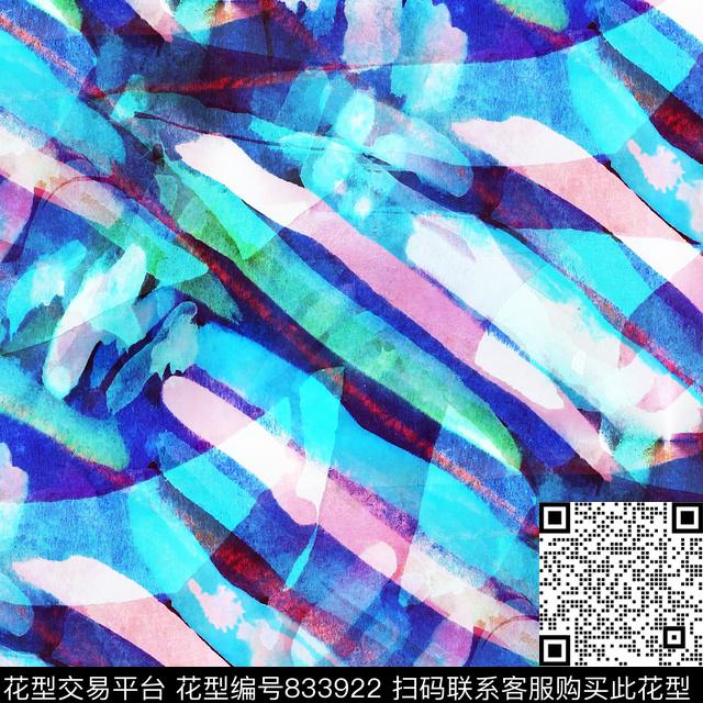 写意条纹水彩数码印花华亿平台下载（图片编号: 833922） - 瓦栏（Walan）