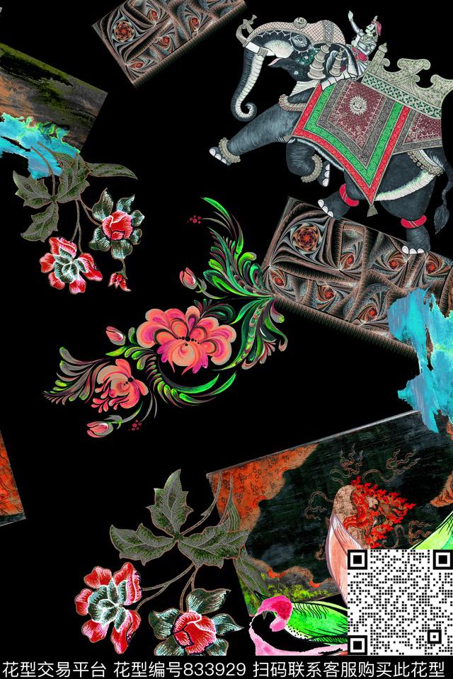 手绘民族风定位数码印花华亿平台下载（图片编号: 833929） - 瓦栏（Walan）