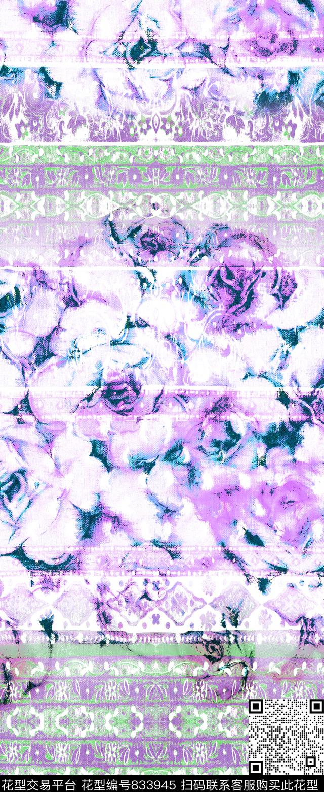 大花花卉花朵传统印花华亿平台下载（图片编号: 833945） - 瓦栏（Walan）
