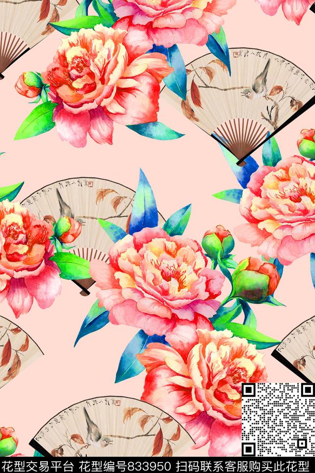 花卉大花花朵数码印花华亿平台下载（图片编号: 833950） - 瓦栏（Walan）