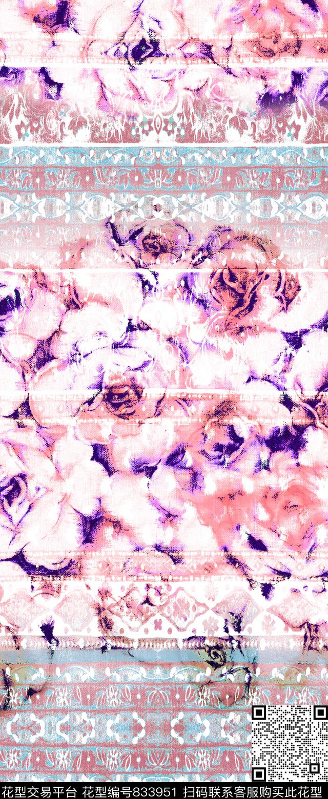 大花花卉花朵传统印花华亿平台下载（图片编号: 833951） - 瓦栏（Walan）