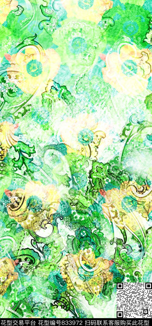 火腿花佩斯利腰果数码印花华亿平台下载（图片编号: 833972） - 瓦栏（Walan）