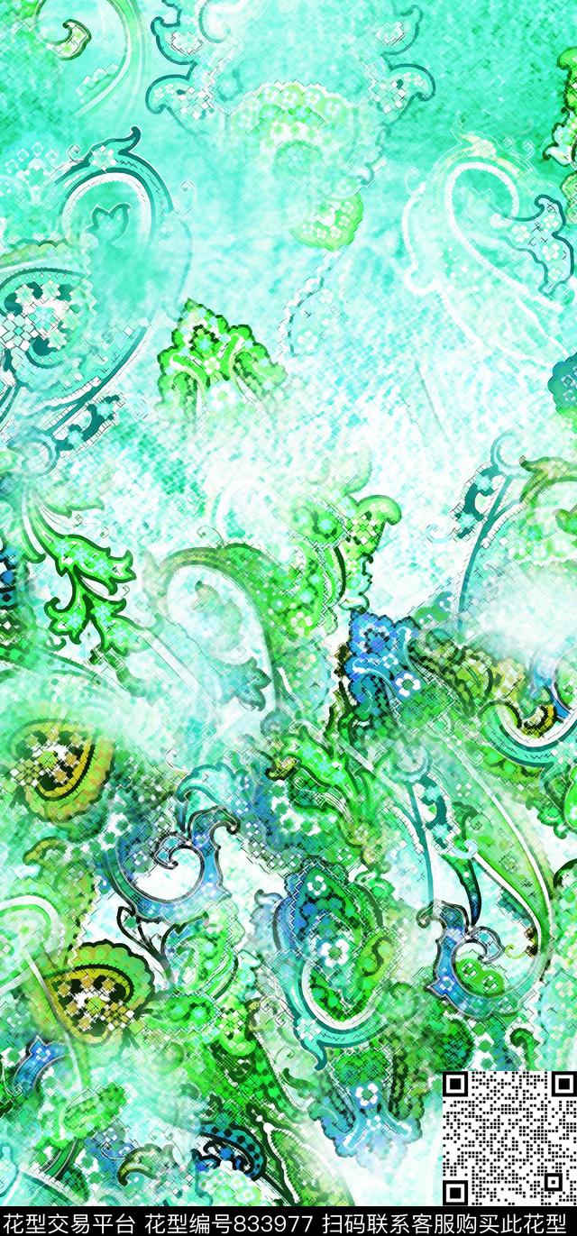 火腿花佩斯利腰果数码印花华亿平台下载（图片编号: 833977） - 瓦栏（Walan）