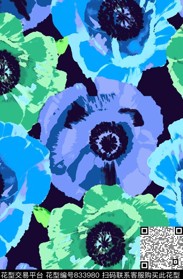 大花花朵花卉传统印花华亿平台下载（图片编号: 833980） - 瓦栏（Walan）