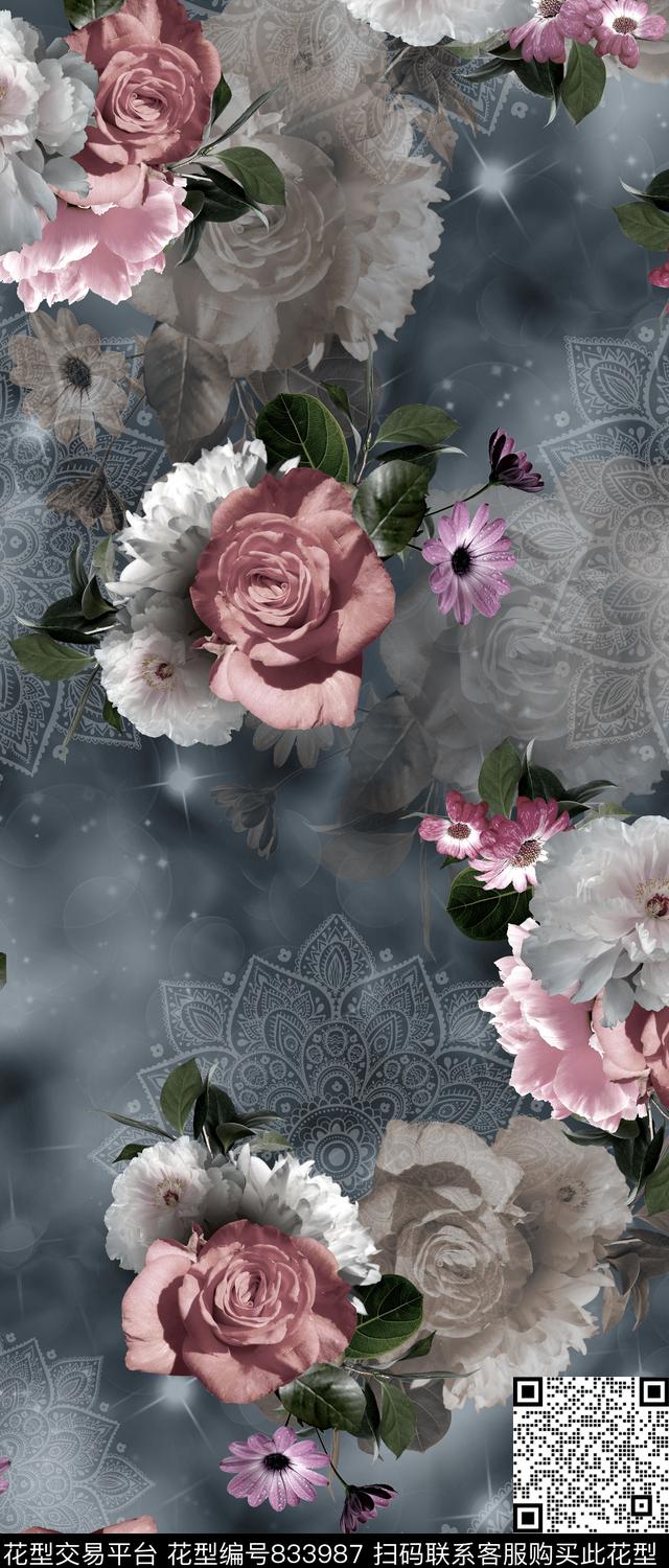 数码花卉几何数码印花华亿平台下载（图片编号: 833987） - 瓦栏（Walan）