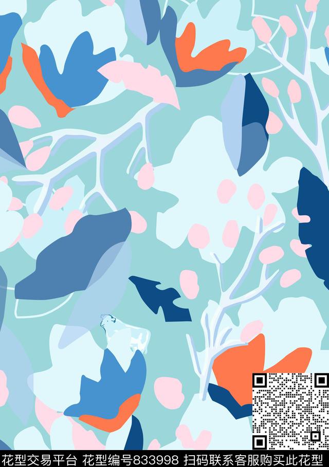 动物牛大花北欧风传统印花华亿平台下载（图片编号: 833998） - 瓦栏（Walan）