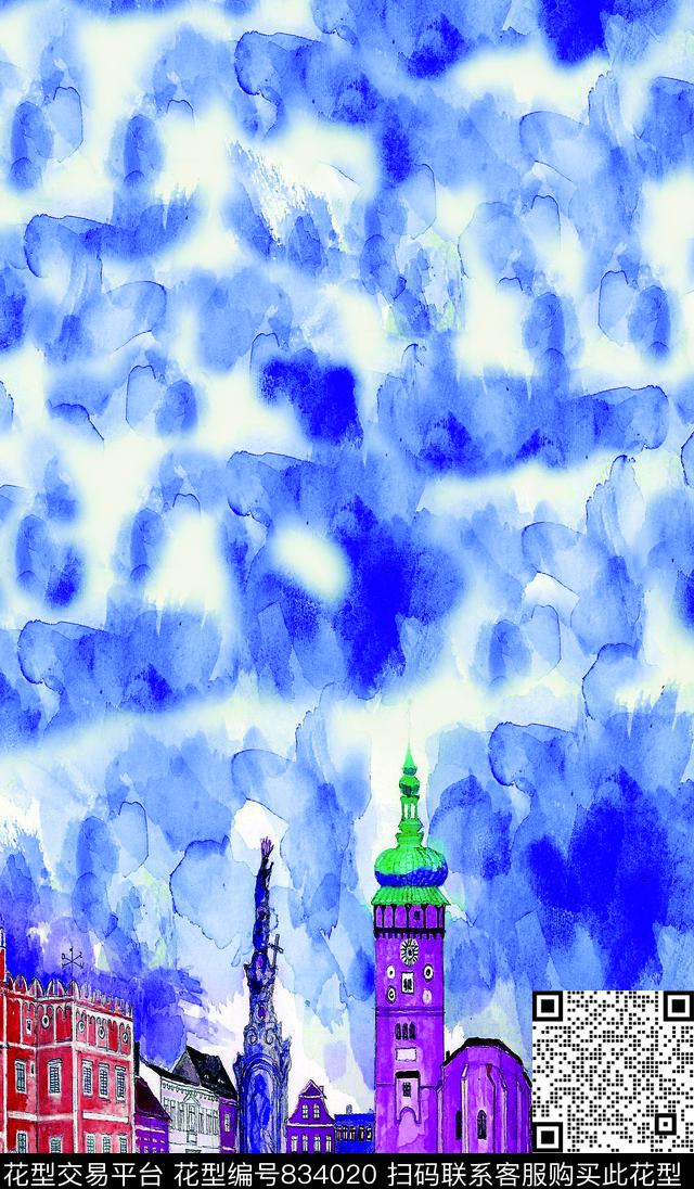 天空风景建筑数码印花华亿平台下载（图片编号: 834020） - 瓦栏（Walan）