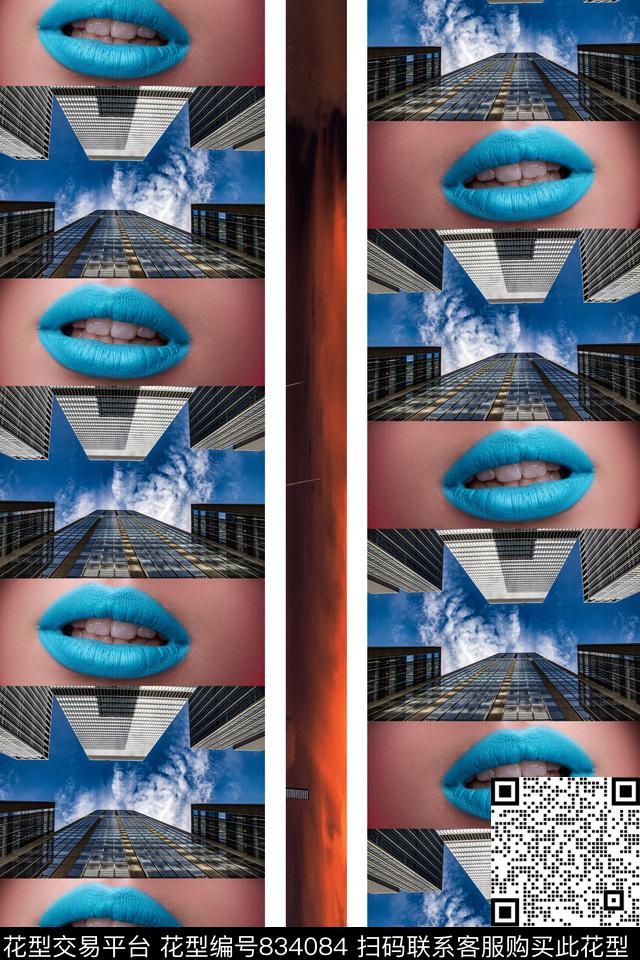 嘻哈街头风建筑性感嘴唇数码印花华亿平台下载（图片编号: 834084） - 瓦栏（Walan）