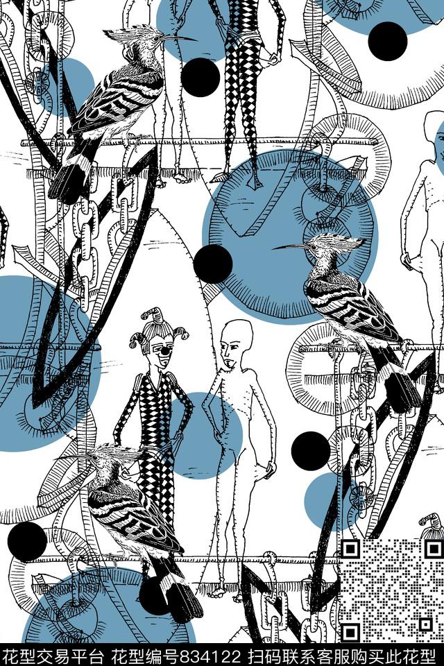 几何波点人物插画传统印花华亿平台下载（图片编号: 834122） - 瓦栏（Walan）