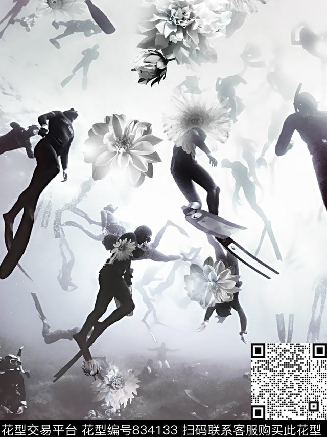 人物像纹理抽象数码印花华亿平台下载（图片编号: 834133） - 瓦栏（Walan）