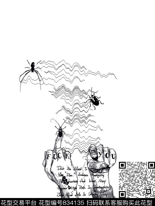 潮牌手线条纹理蜘蛛传统印花华亿平台下载（图片编号: 834135） - 瓦栏（Walan）