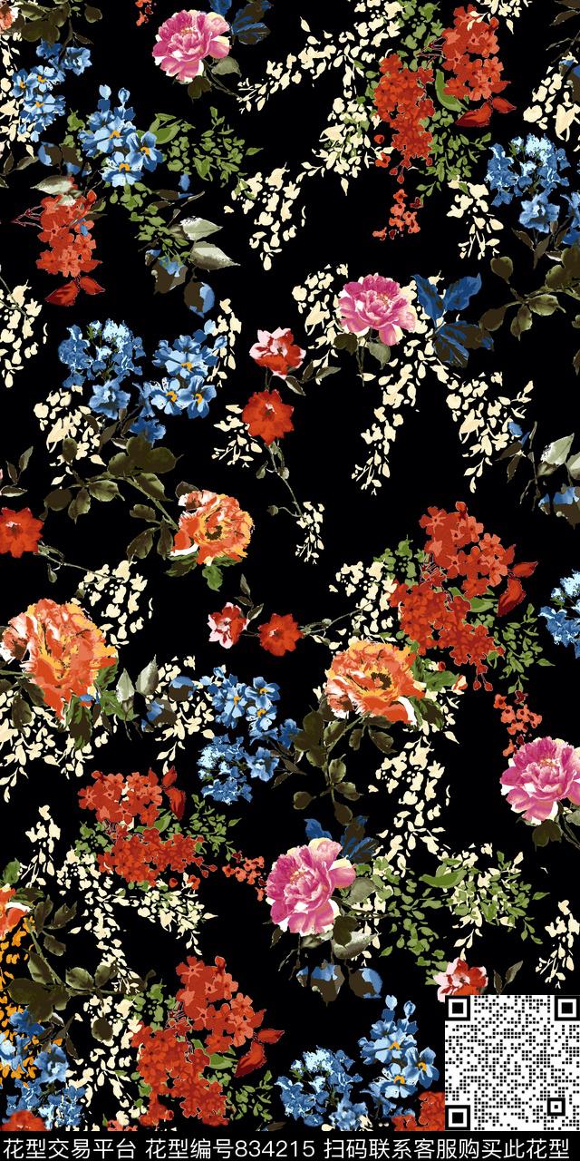 手绘水墨数码印花中国风传统印花华亿平台下载（图片编号: 834215） - 瓦栏（Walan）