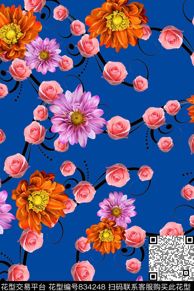 雏菊花朵花卉数码印花华亿平台下载（图片编号: 834248） - 瓦栏（Walan）