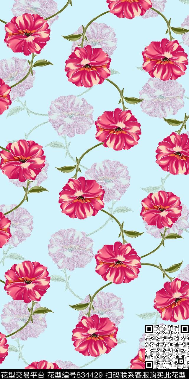 花卉满版散花传统印花华亿平台下载（图片编号: 834429） - 瓦栏（Walan）