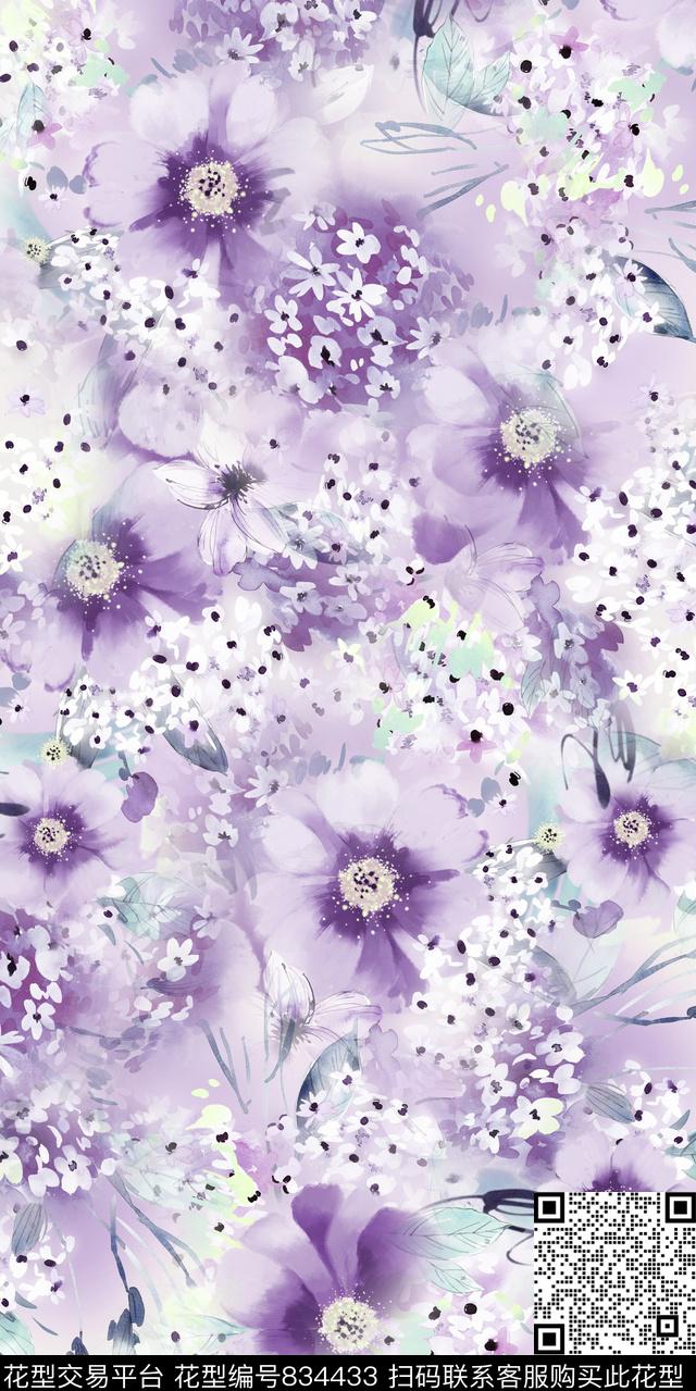 花朵百合乱花数码印花华亿平台下载（图片编号: 834433） - 瓦栏（Walan）