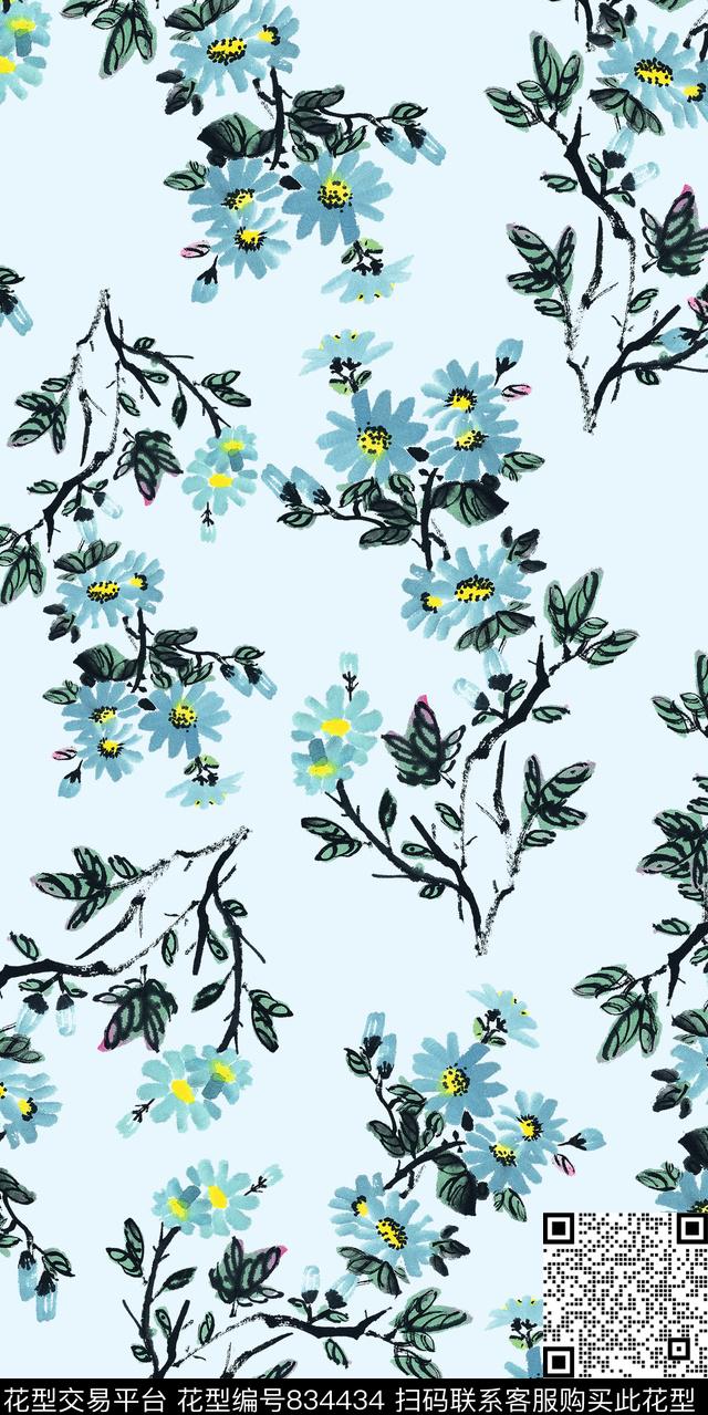 小碎花兰花牡丹数码印花华亿平台下载（图片编号: 834434） - 瓦栏（Walan）