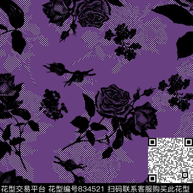 复古剪影花卉传统印花华亿平台下载（图片编号: 834521） - 瓦栏（Walan）