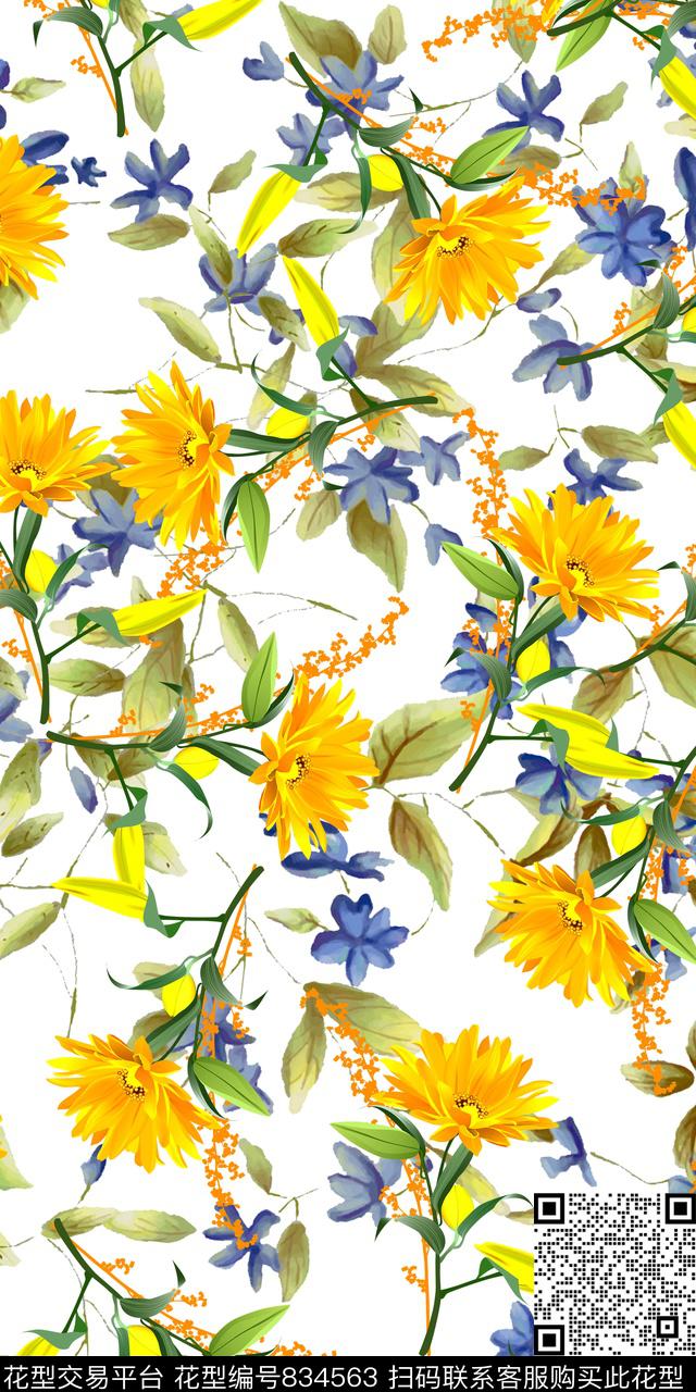 乱花菊花小碎花数码印花华亿平台下载（图片编号: 834563） - 瓦栏（Walan）