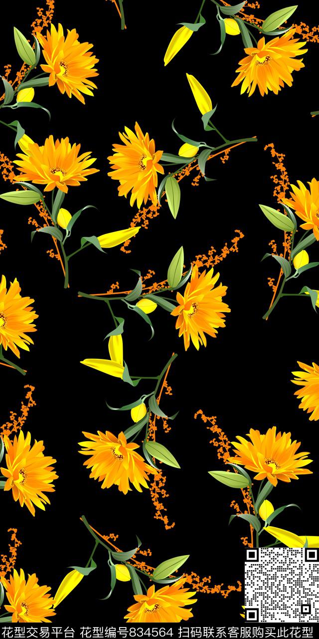 菊花小碎花小清新数码印花华亿平台下载（图片编号: 834564） - 瓦栏（Walan）