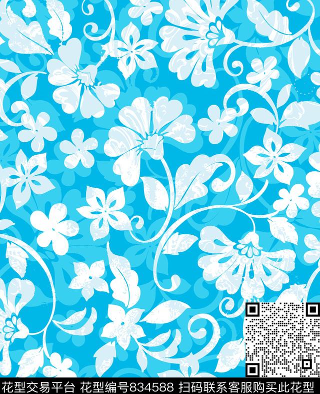 乱花大花花朵传统印花华亿平台下载（图片编号: 834588） - 瓦栏（Walan）