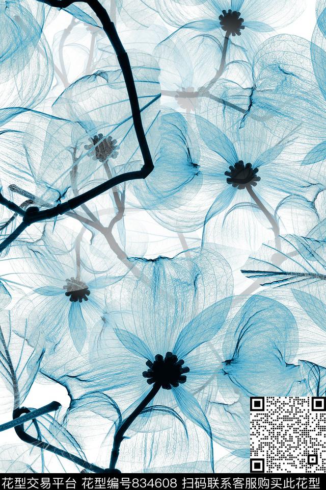 手绘花卉多色花朵满版散花数码印花华亿平台下载（图片编号: 834608） - 瓦栏（Walan）