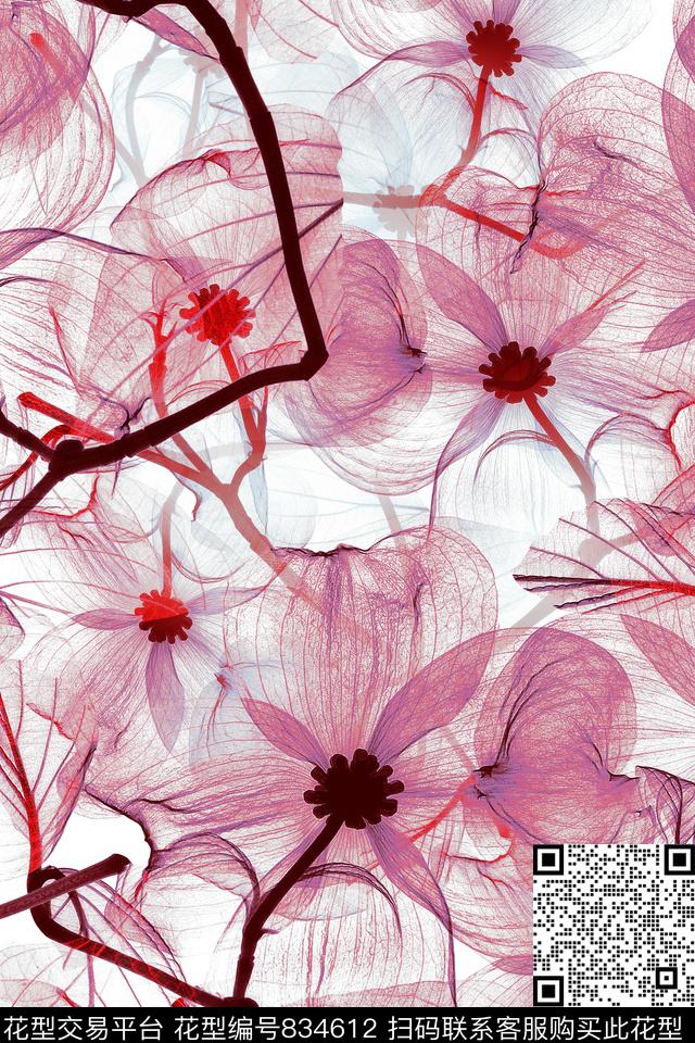 手绘花卉多色花朵满版散花数码印花华亿平台下载（图片编号: 834612） - 瓦栏（Walan）