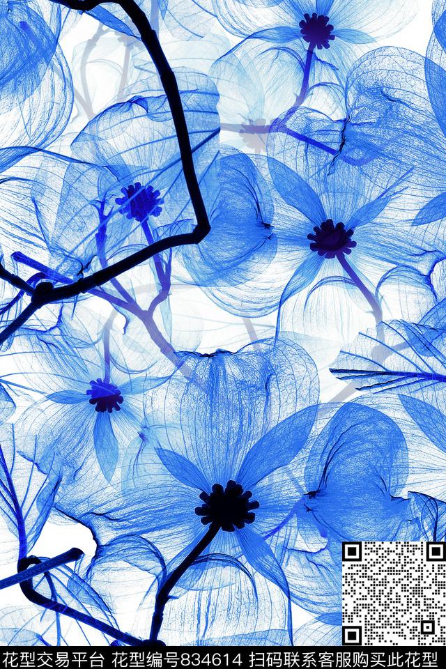 手绘花卉多色花朵满版散花数码印花华亿平台下载（图片编号: 834614） - 瓦栏（Walan）